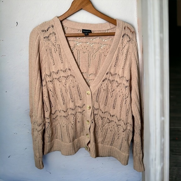 Torrid Pointelle Cardigan V-Neck Sweater blush/tan 1X - Picture 2 of 5